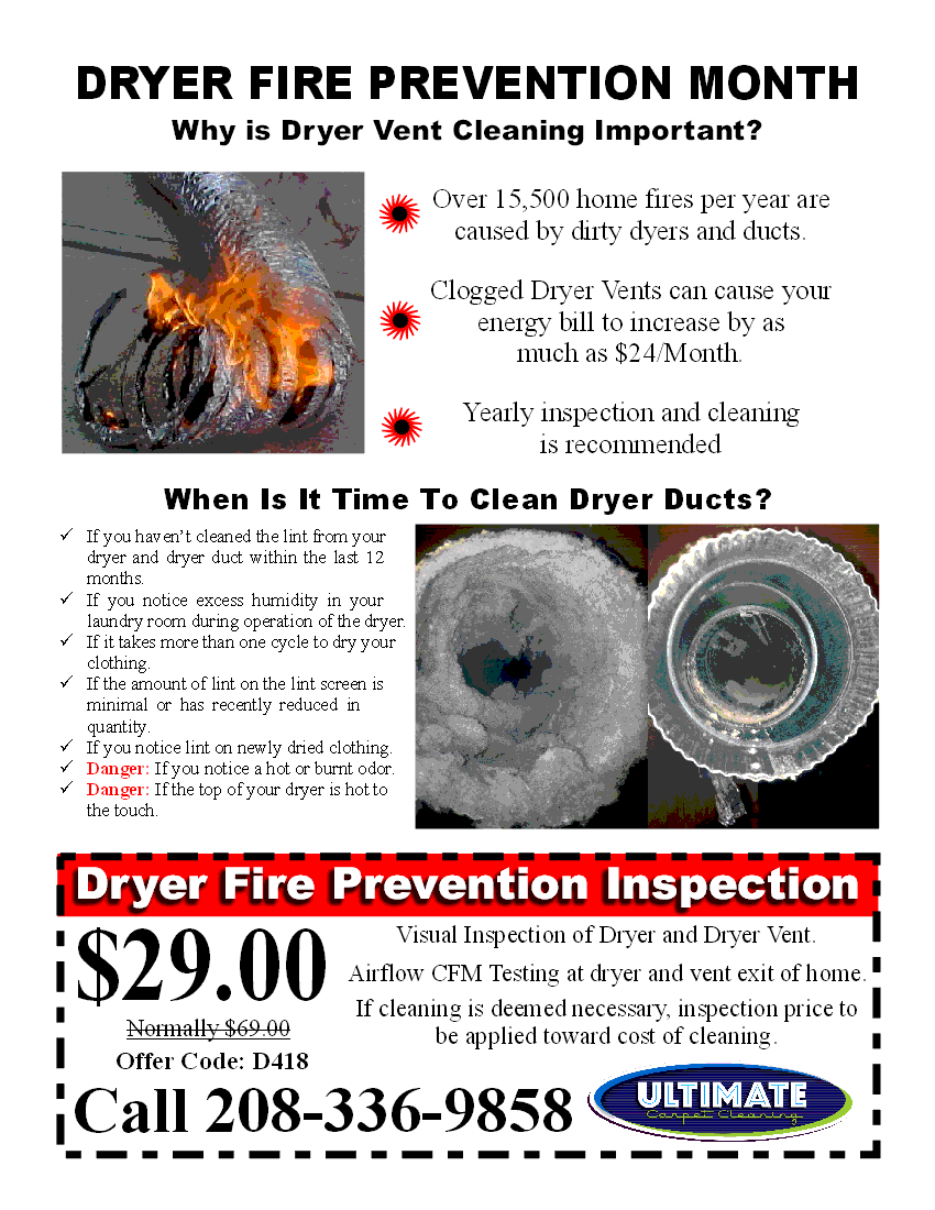 Dryer vent fire prevention flyer ULTIMATE Carpet Cleaning Boise